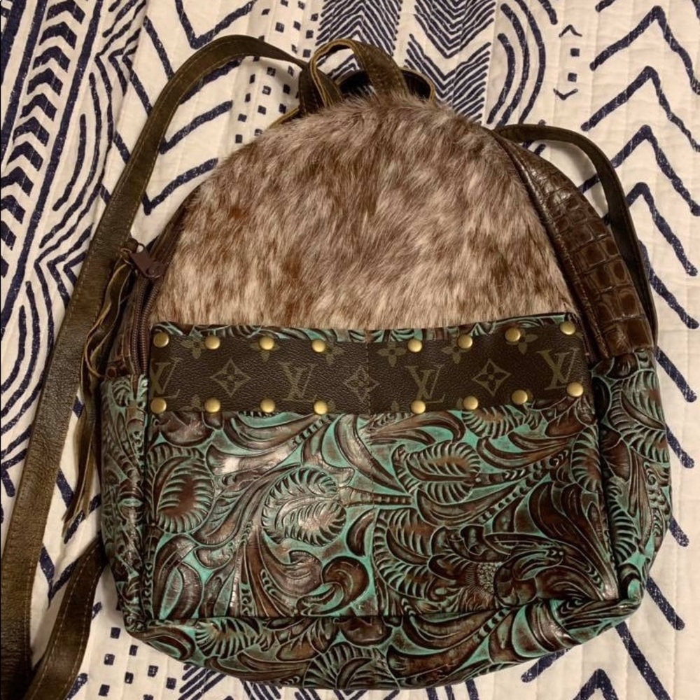 Leather and hide small backpack